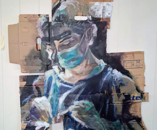 schilderij van een chirurg gemaakt op baxterkarton