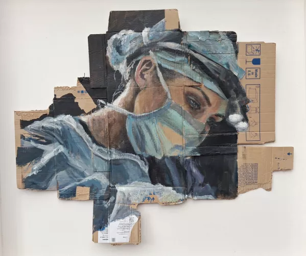 Een schilderij op Baxterdozen van een chirurg 