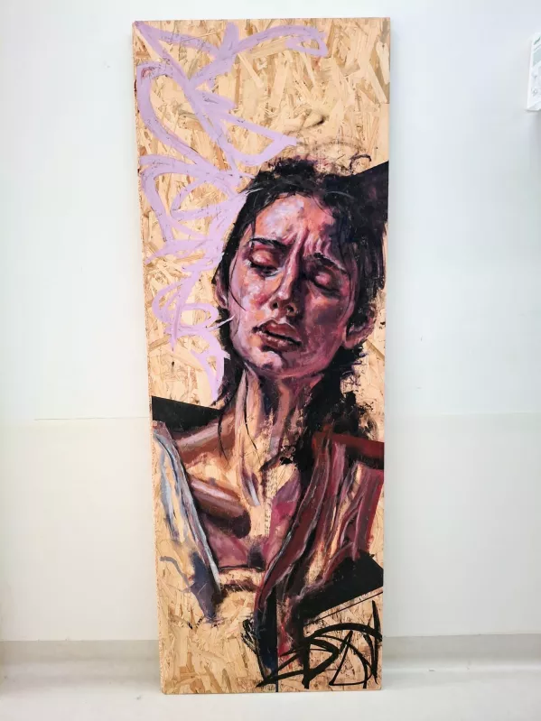 Een schilderij op MDF plaat, weergeven wat medische parameters moeilijk kunnen vatten. Een reflectie over hoop en wanhoop. 
