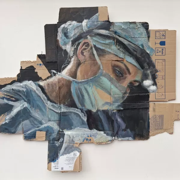 Een schilderij op Baxterdozen van een chirurg 