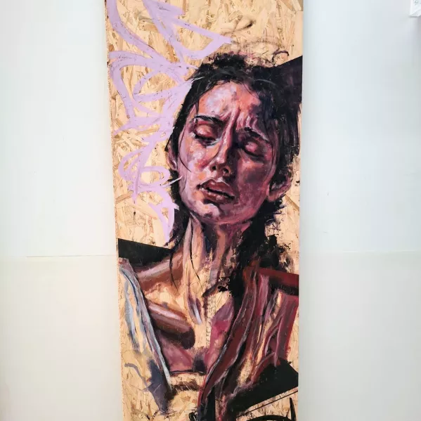 Een schilderij op MDF plaat, weergeven wat medische parameters moeilijk kunnen vatten. Een reflectie over hoop en wanhoop. 